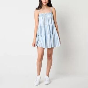 Arizona Jean Co Blue & White Tiered Sundress BabyDoll Dress Coastal Cottagecore